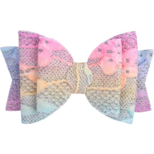 New 3.5'' Hair Bows for Girls Glitter Hair Clips Hairpin Handmade Rainbow Color Layered Bowknot Hairgrips Kids Hair Accessories