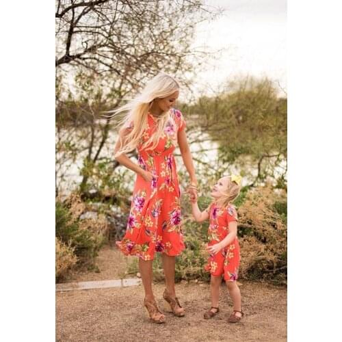 Mommy and Me Clothes Family Matching Dress Floral Casual Mom Big Sister Little Sister Baby Girl Clothes Kids Print Vestido