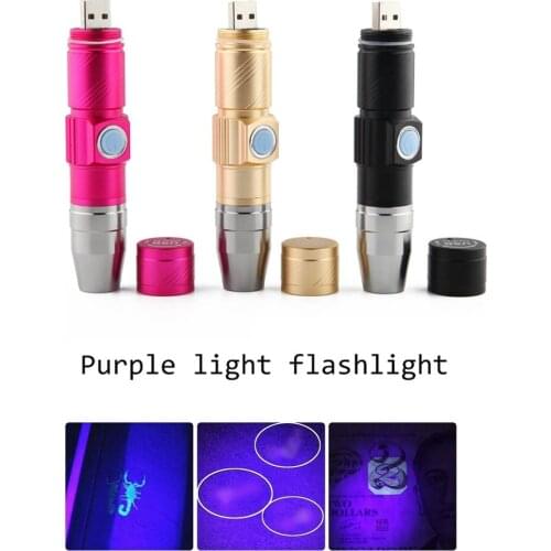 Purple Light 365nm Mini LED Flashlight Handheld Portable Ultraviolet Detector USB Charge UV Torch For Marker Checker Detection