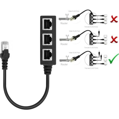 RJ45 1 Male to 3 Female or Three Female Ethernet Splitter Socket Port LAN Ethernet Network Splitter Adapter Cable