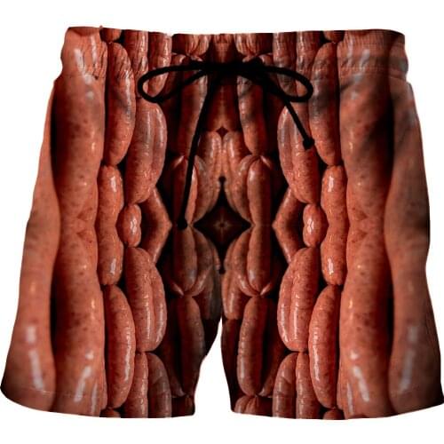 Gourmet Food Graphic Beach Shorts For Men 3D Pattern Sausage Boardshorts Men/Women Short Pants