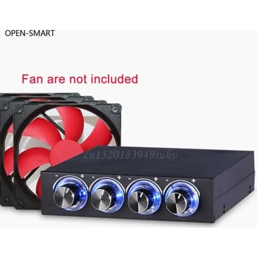OPEN-SMART Cooling System 3.5inch PC HDD 4 Channel Speed Fan Controller Blue/Red LED Controller Front Panel For Computer Fans