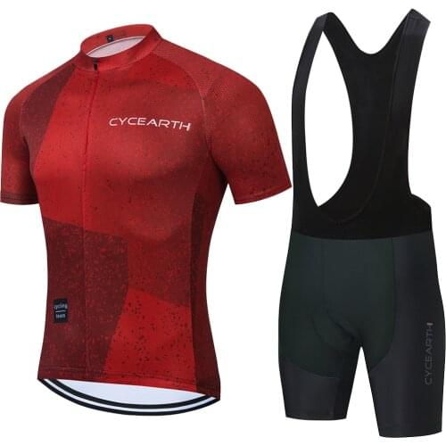 Cycearth Red Cycling Jersey 2021 set sleeve short men road bike clothes Quick Dry Suit maillot pants New team clothing