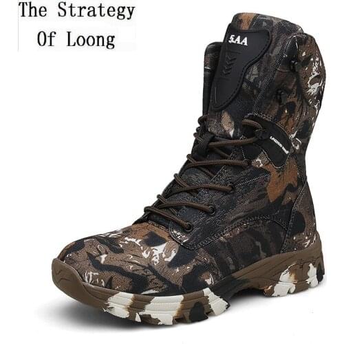 Outdoor Plus Size 46 47 Men Cross-tied The Four Seasons Half Military Boots Sewing Camouflage Mid-Calf Army boots 20200118