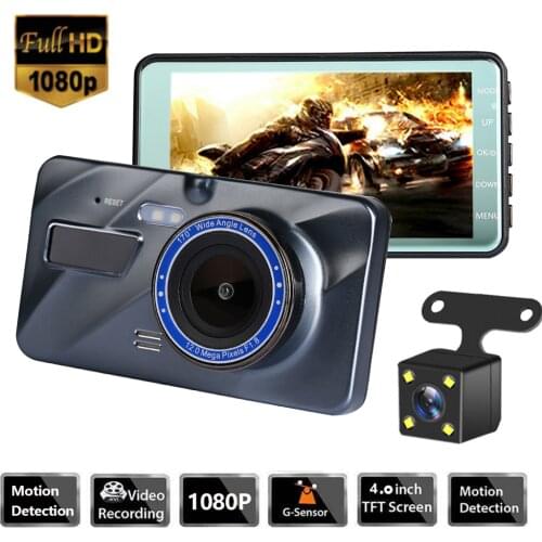VODOOL 1080P HD 4'' IPS Screen G-Sensor DVR Dash Cam Dual Lens Night Vision Car Rear View Camera Loop Recording