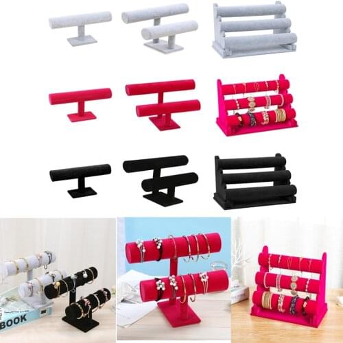Vintage Portable Velvet Bracelet Bangle Chain T-Bar Rack Watch Jewelry Organizer Hard Display Stand Holder 1/2/3-Tier