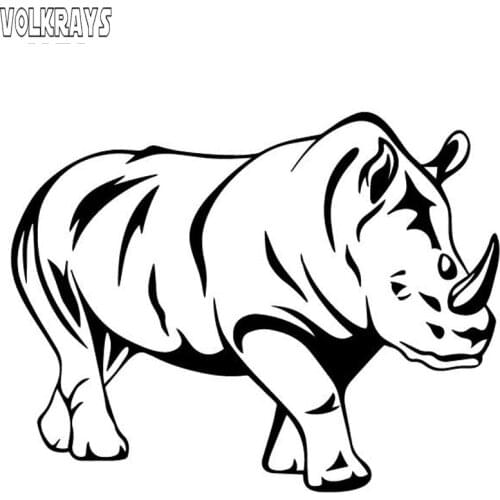 Volkrays Creative Car Sticker Rhinoceros Car Trunk Accessories Reflective Waterproof Vinyl Decal Black/Silver,11cm*15cm