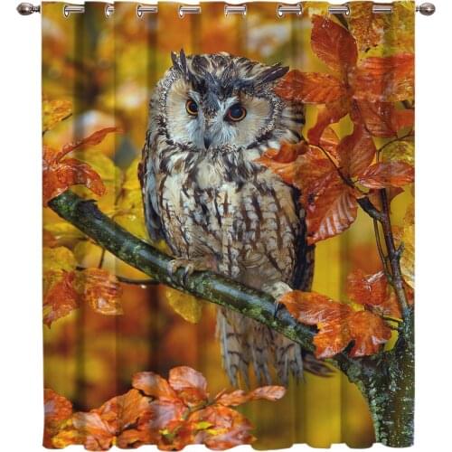 Animals Owl Maple Leaf Window Treatments Curtains Valance Decor Bedroom Fabric Drapes Indoor Decor Kids Window Treatment