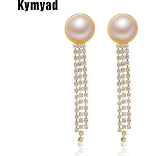 Kymyad Earrings 2021 Trend Crystal Tassel Chains Long Earrings For Women Vintage Exquisite Simulated Pearl Jewelry Earring