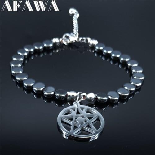 2021 Witchcraft Pentagram Moon Stainless Steel Bracelet Women Silver Color Chain Bracelets Jewelry armbanden voor vrouwen B18742