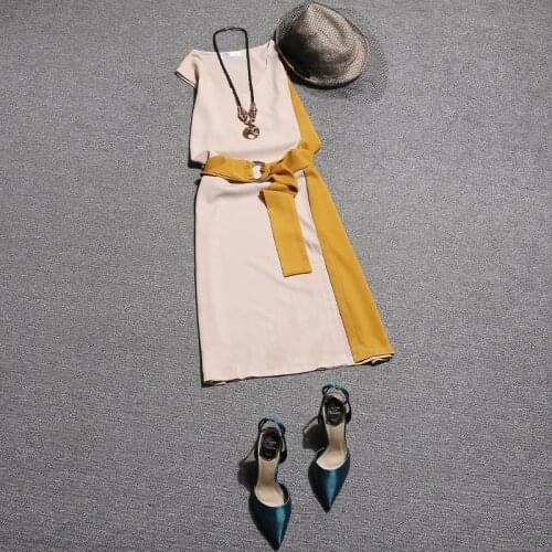 Women Patchwork Color Chiffon Dress Women V-neck Summer Dresses Casual Loose Dress Vestidos