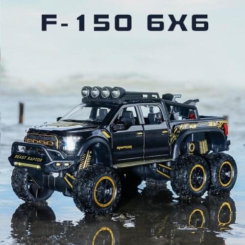 1:32 Ford Raptor F150 Big Wheel Alloy Diecast Car Model With Sound Light Pull Back Car Toys For Children Xmas Gifts
