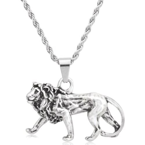 1Piece New Male Lion Pendant Stainless Steel Long Chains Necklace Men Retro Wild Animals Necklaces For Women Girls Party Jewelry