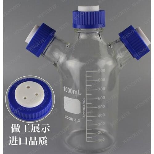 1000ml 3-mouth solvent bottle 3-mouth mobile phase solvent bottle liquid storage bottle waste liquid bottle blue cap reagent