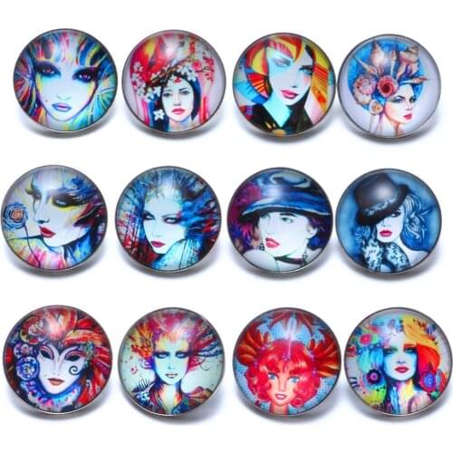 12pcs/lot Model Theme Glass Charms 18mm Snap Button Jewelry For 20mm Snaps Bracelet Snap Jewelry KZ0706