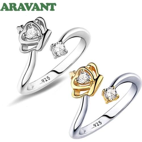 925 Silver Crown Open Finger Ring For Women Girls Wedding Jewelry Gifts