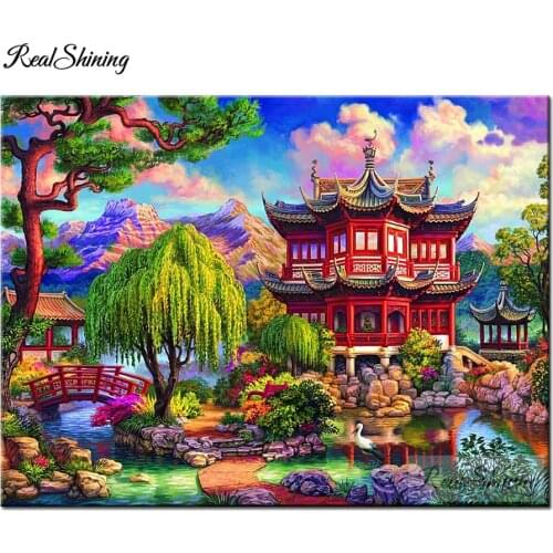Willow Tree diy 5D diamond painting square round drill Cherry blossom Temple diamond embroidery mosaic cross stitch kit F639