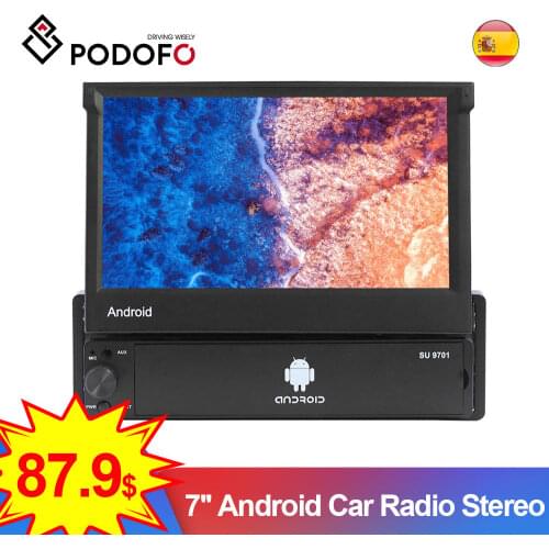 Podofo Android 8.1 Car Radio Stereo GPS Multimedia Player Retractable 7'' Bluetooth USB SD Wifi 1 Din Touch Audio Autoradio
