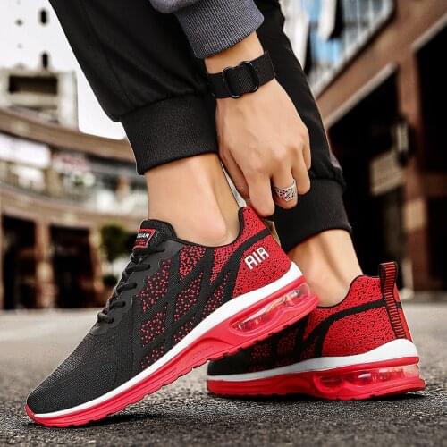 Hot sale Air Cushioning Running Shoes Men Red Mesh Breathable Mens Air Trainers Sport Shoes Fashion Unisex Gym Sneakers Men