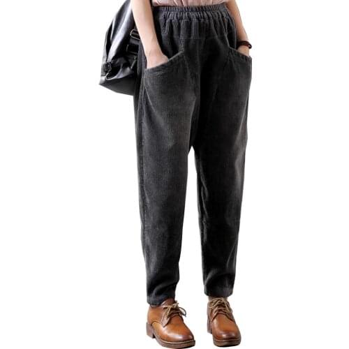 Vintage Corduroy Women Elastic Waist Casual Loose Harem Pants Long Trousers Pants Women High Waist Harem Pants Trousers Women