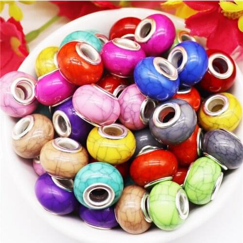 10Pcs Mixed Color Turquoise Plastic Resin Big Hole Round Loose Spacer Beads Charms Fit Pandora Bracelet Necklace Jewelry Making