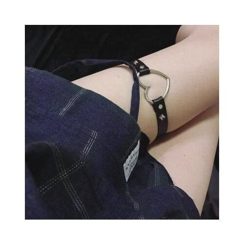 Candiway Adjustable Black Soft PU Leather Choker With Lovely Heart Adult Roleplay Sweetheart Erotic Toys Flirting For Couple