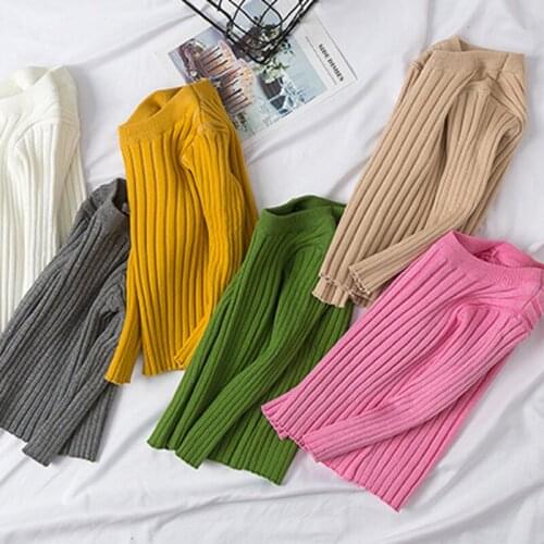 Spring Autumn Baby Girls Causal Solid Pullover Tops Kids Bottoming Knitting Sweaters Baby Boys Girls Pullover Sweater