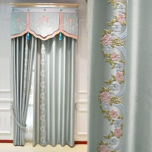European light green jacquard bedroom curtain fabric high precision living room curtain floating curtain product customization