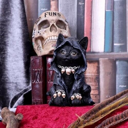 Gothic Cat Sickle Dog Witch Grim Reaper Decoration Resin Black Cloaked Grim Reapers Feline Cat Dog Figurine Halloween Home Decor