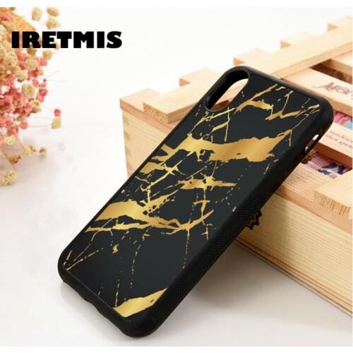 Iretmis 5 5S SE 6 6S TPU Silicone Rubber Phone Case Cover for iPhone 7 8 Plus X Xs 11 12 MINI Pro Max XR Gold Black Marble