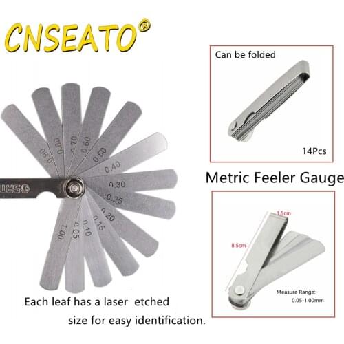 Metric Feeler Gauge Stainless Steel 14 Blade Foldable Gap Measure Tool Ruler Imperial Single Gage Set Teeth Enamel Reduction Kit