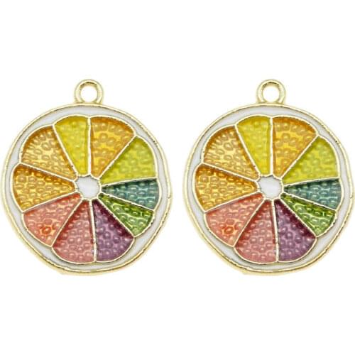 Julie Wang 4PCS Enamel Lemon Slice Charms Alloy Gold Tone Orange Artificial Fruit Rainbow Colors Jewelry Making Accessory