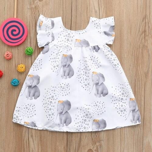 Summer Girl Dress Toddler Infant Baby Girls Dress Stars Elephant Print Dresses Clothing Outfits Beautiful Girl Casual Clothes
