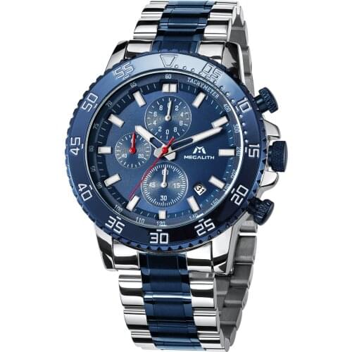 MEGALITH Top Wrist Watches Men Sports Waterproof Stainless Steel Analog Watch Man Stopwatch Watch for Man Relogio Masculino 8087
