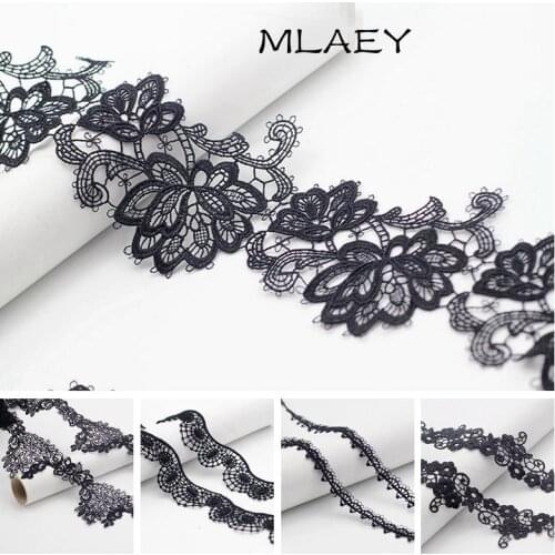 MLAEY 2y/lot Venise Lace Trim, Black Lace Fabric , Rose Appliques Lace Ribbon , Alter Couture Supplies Vintage Style