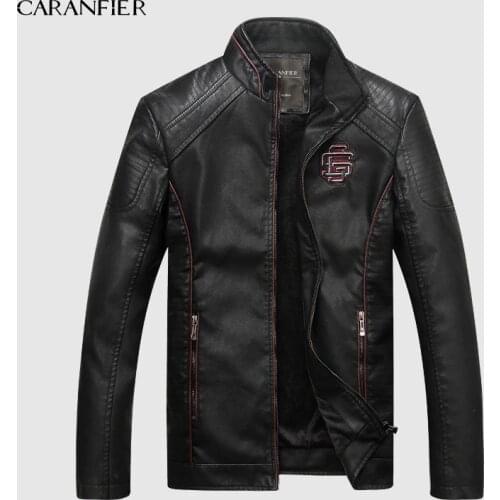 CARANFIER 2019 Male Winter Bomber Jackets Outerwear Faux Leather Coat Men Leather Suede Jacket Fashion Motorcycle Jacket L-3XL