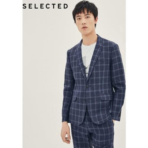 SELECTED New Linen Plaid Slim Fit Blazer Mens Business Casual Outwear S|420272515