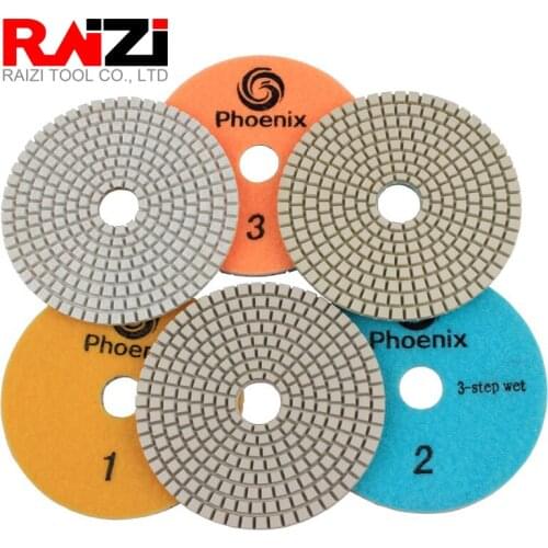 Raizi 4 inch/100 mm 3 Step Diamond Polishing Pads Set Wet Use Premium for Granite Marble Stone Grit 1-3 Sanding Disc