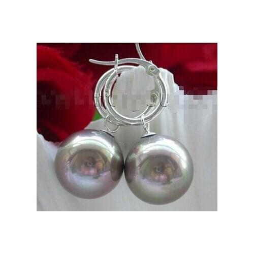 Natural 16mm Brown Round Shell Pearl Earrings 925silver f933!>Lovely Fine Nobility Ladys Womens Earrings