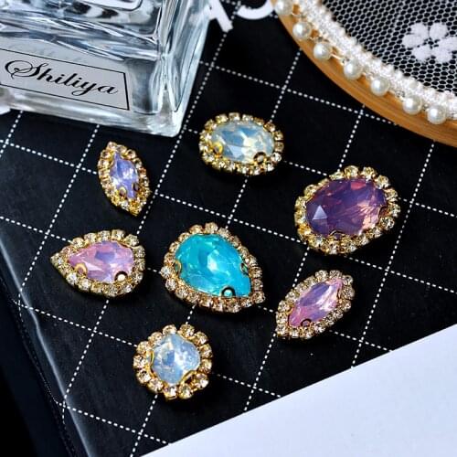 New High Quality 12p Waterdrop Navette Oval Sew On 4 Holes Resin Rhinestones Diy/Clothing Jewelry Women Jean Wedding Dress