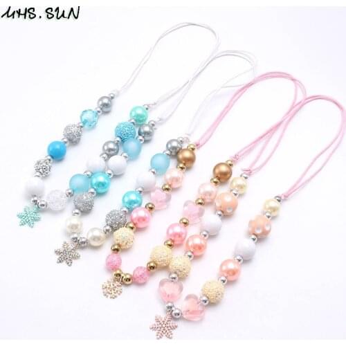 MHS.SUN New Adjustable Rope Necklace Charming Snowflake Pendant Chunky Beads Necklace For Child/Kids/Girls Beaded Jewelry 1Pcs