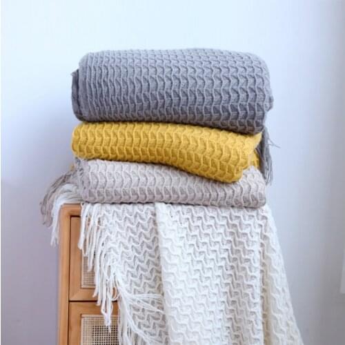 New nordic sofa blankets and throws knitted bed end cover with tassel Geometric dust-proof bedspread leisure blanket Solid color