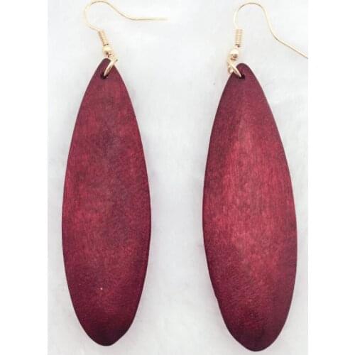 Pair good african red green brown colorlong wood earrings new design quality wood earrings Latest new arrival