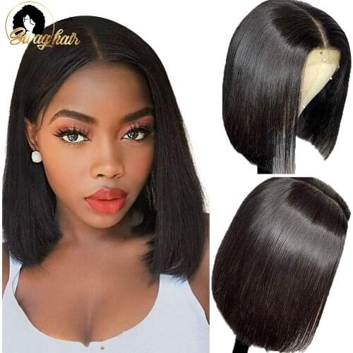Swag Hair Straight Bob Human Hair Wig 4x4 Lace Closure Wig Pre-Plucked 180% Density Malaysian Natural Color Wig For Woman