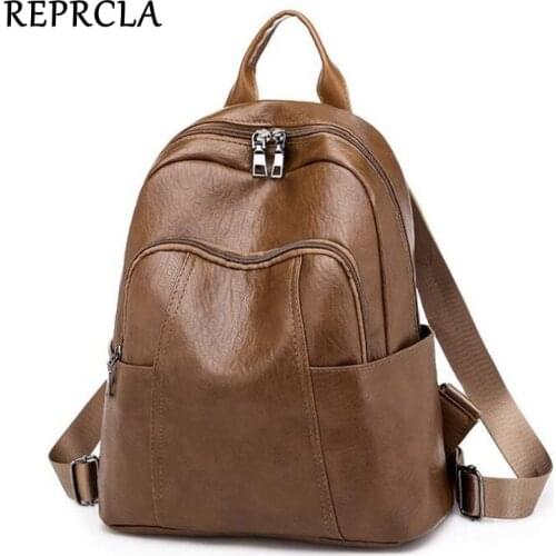 REPRCLA Casual Backpack Women Shoulder Bag Soft Leather Travel Bagpack Ladies School Bags Mochila