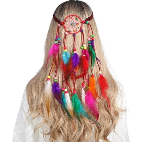 Fashion Boho Hairband Feather Headband for Woman Elastic Hair Accessories Girls Ribbon Peacock Feather Turban Ladies Flower Band
