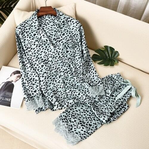 Luxury brand fashion Leopard Print Women Pajama Set Ice Silk Soft Touch Long Sleeve Suit Pyjamas nightwear