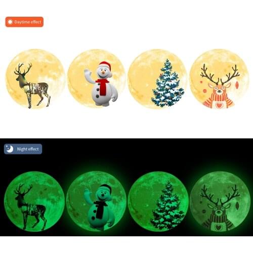 Merry Christmas Wall Sticker Yellow Moon Elk Christmas Tree Snowman Festive Wall Decals Decorations Wallpaper Home Kid Girl Room
