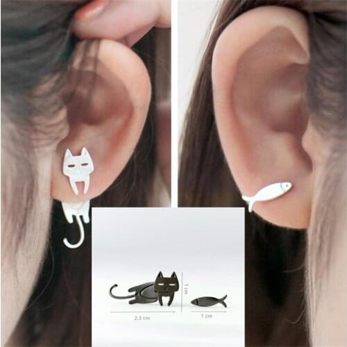 Cute cat stud 3D Stereoscopic animals cat alloy ear-hook Lovely Pearl Piercing Ear Studs spider Pin bow Cube crystal Earrings