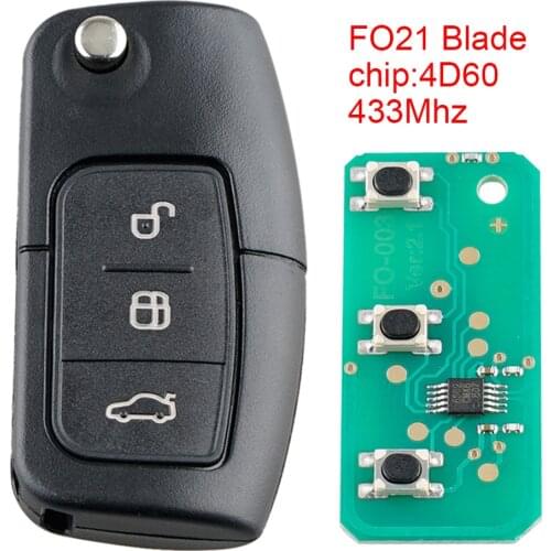 433 Mhz 3 Buttons Remote Car key Replacement Fit for Ford Monde FIESTA S MAZ